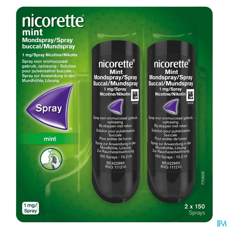 packshot van Nicorette Mint Spray 1 mg Duo 2 x 150 verstuivingen