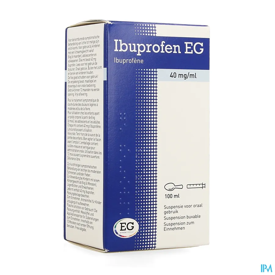 packshot van Ibuprofen EG Orale Suspensie 100 ml