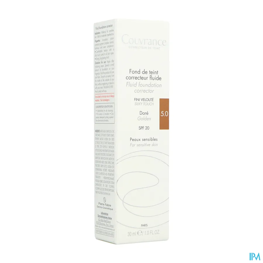 packshot van Avène Couvrance Corrigerende Vloeibare Foundation 5 Doré 30 ml