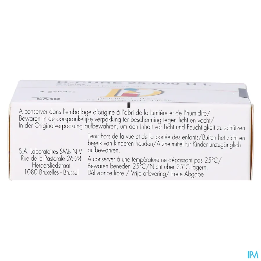 packshot van D-Cure 25000 UI 4 Gelulen