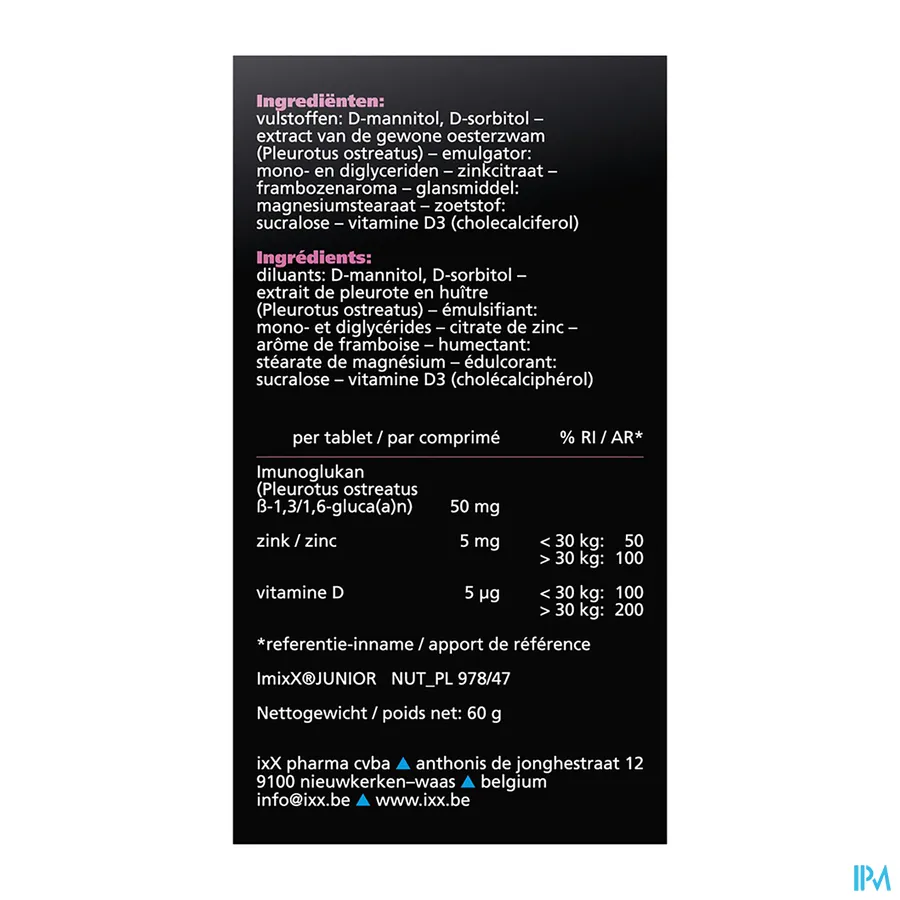 packshot van ImixX Junior 90 Kauwtabletten met Frambozensmaak