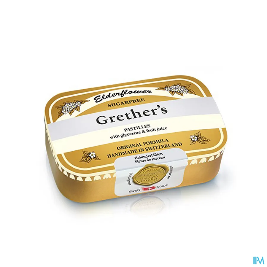 packshot van Grether's Pastilles Vlierbloesem Suikervrij in Blikken Doos 110 g
