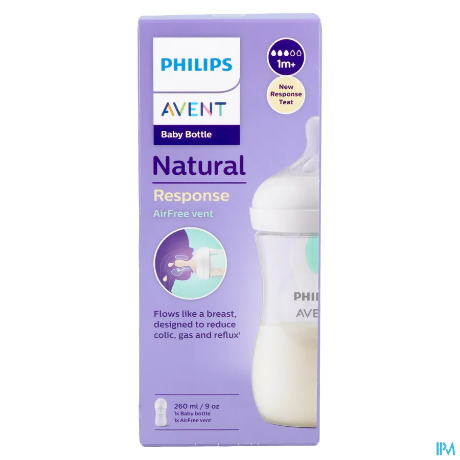 packshot van Philips Avent Natural Airfree Zuigfles 260 ml 1stuk