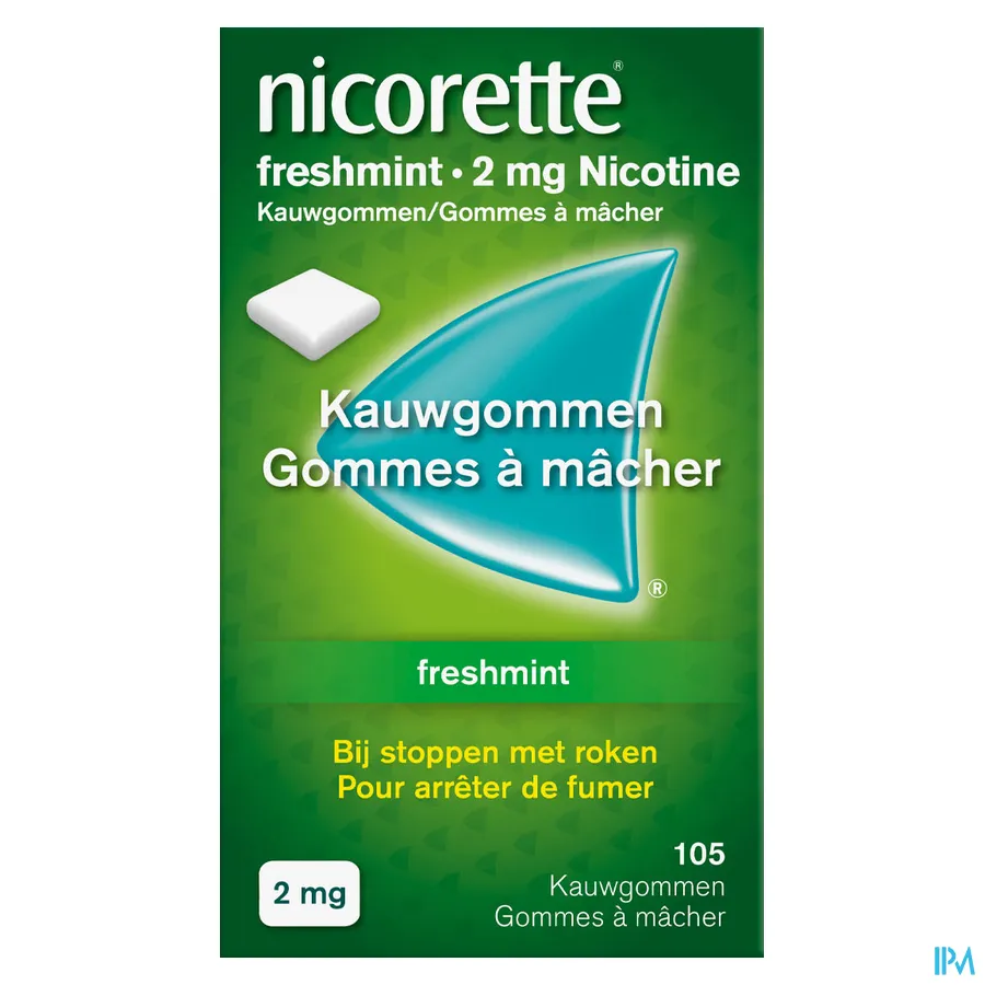 packshot van Nicorette Freshmint Kauwgom 2 mg 105 Stuks