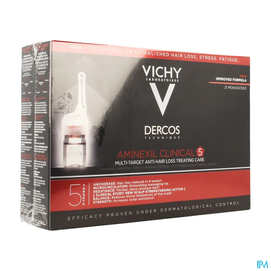 packshot van Vichy Dercos Aminexil Clinical 5 Mannen 21 ampullen