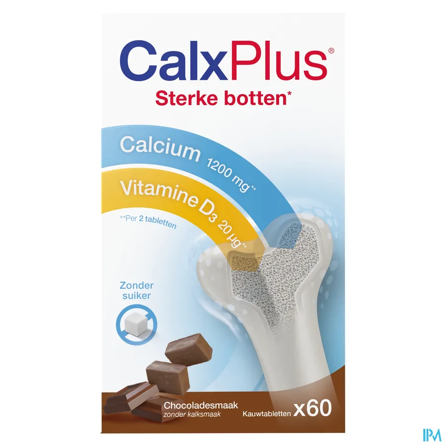 packshot van Calx Plus Chocolade 60 Kauwtabletten