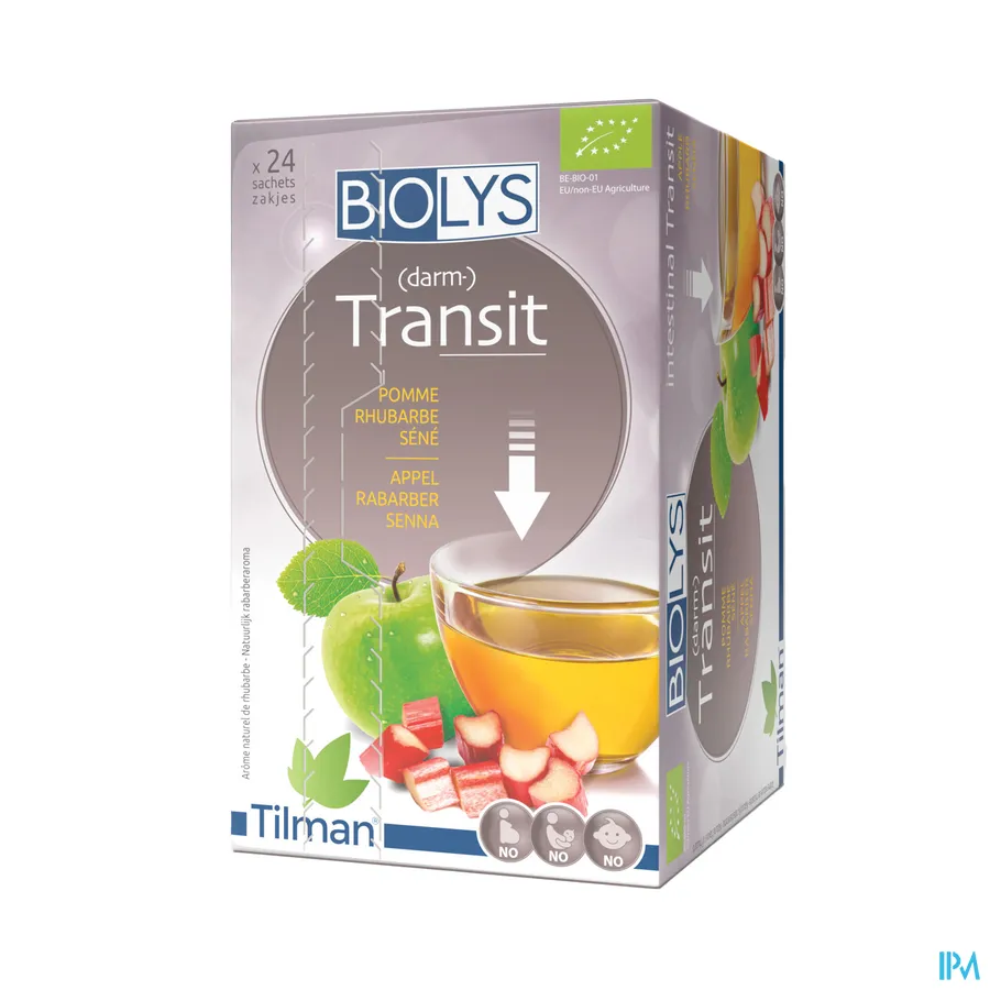 packshot van Tilman Biolys Transit Appel-Rabarber-Senna 24 zakjes