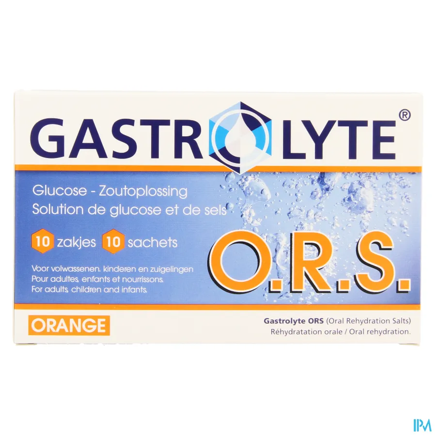 packshot van Gastrolyte O.R.S. Glucose-Zoutoplossing Orange 10 Zakjes