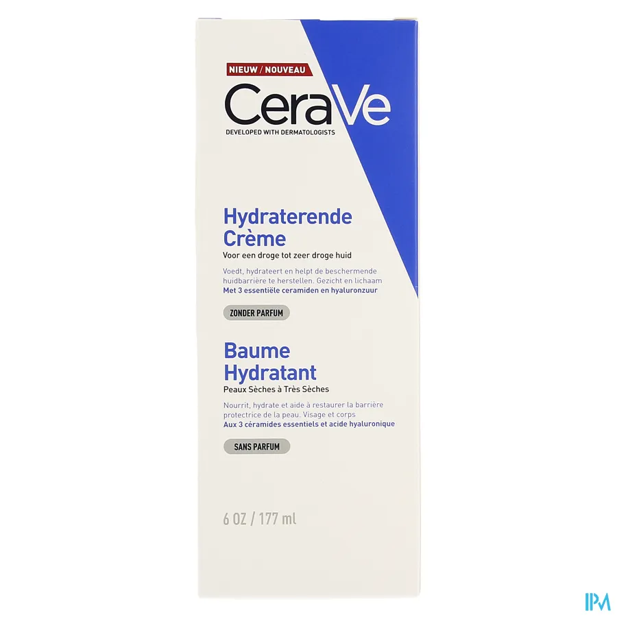 packshot van CeraVe Hydraterende Crème voor Lichaam en Gezicht Tube 177 ml