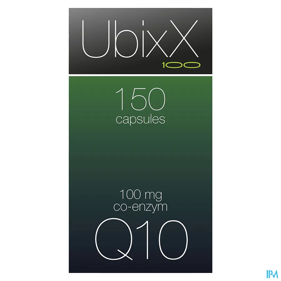 packshot van UbixX 100 met 100 mg Co-Enzym Q10 150 Capsules