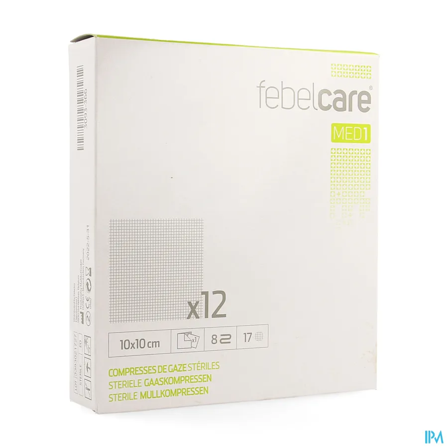 packshot van Febelcare Gaaskompres Steriel 10 x 10 cm 12 stuks