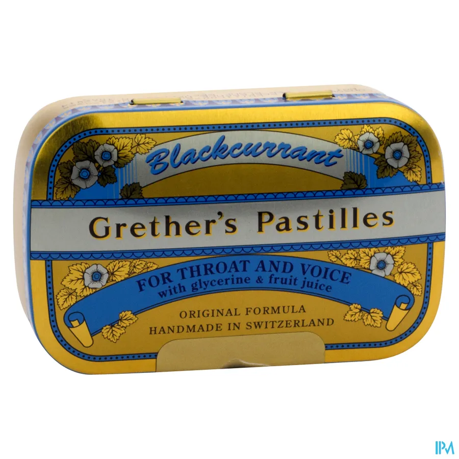 packshot van Grether's Pastilles Zwarte Bes Suikervrij in Blikken Doos 110 g