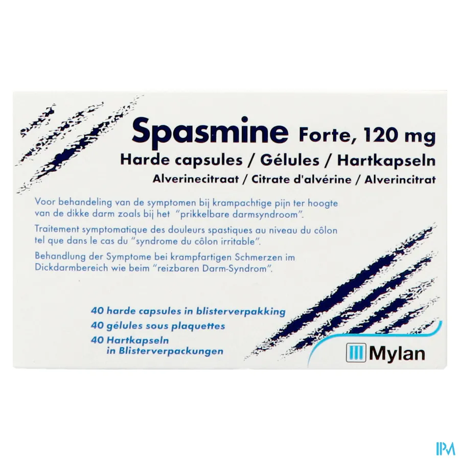 packshot van Spasmine Forte 120mg 40 capsules