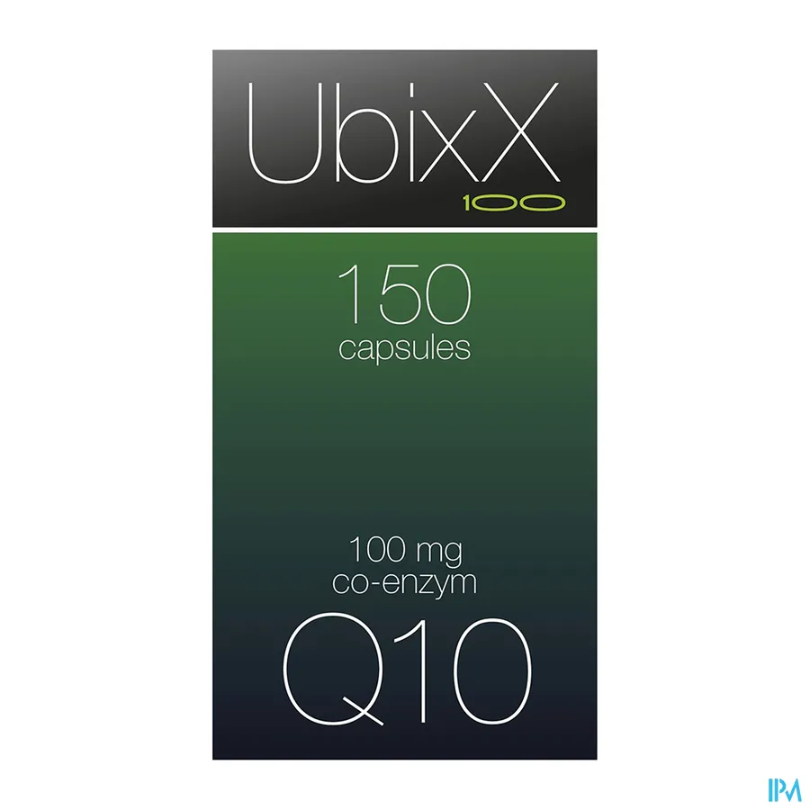 packshot van UbixX 100 met 100 mg Co-Enzym Q10 150 Capsules