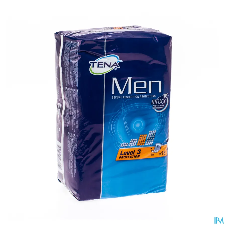 packshot van Tena for Men Level 3 Absorberend Verband voor Mannen met Matig tot Zwaar Urineverlies 16 Stuks