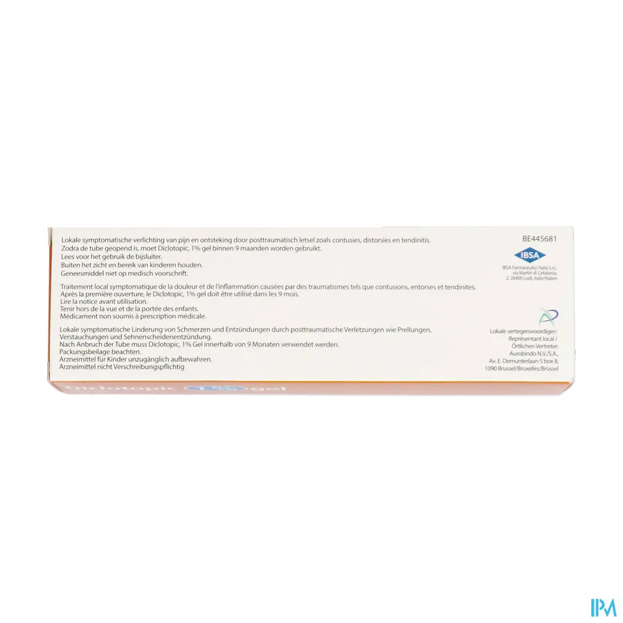 packshot van Diclotopic 1% Gel voor Verlichting van Pijn en Ontsteking Tube 100 g