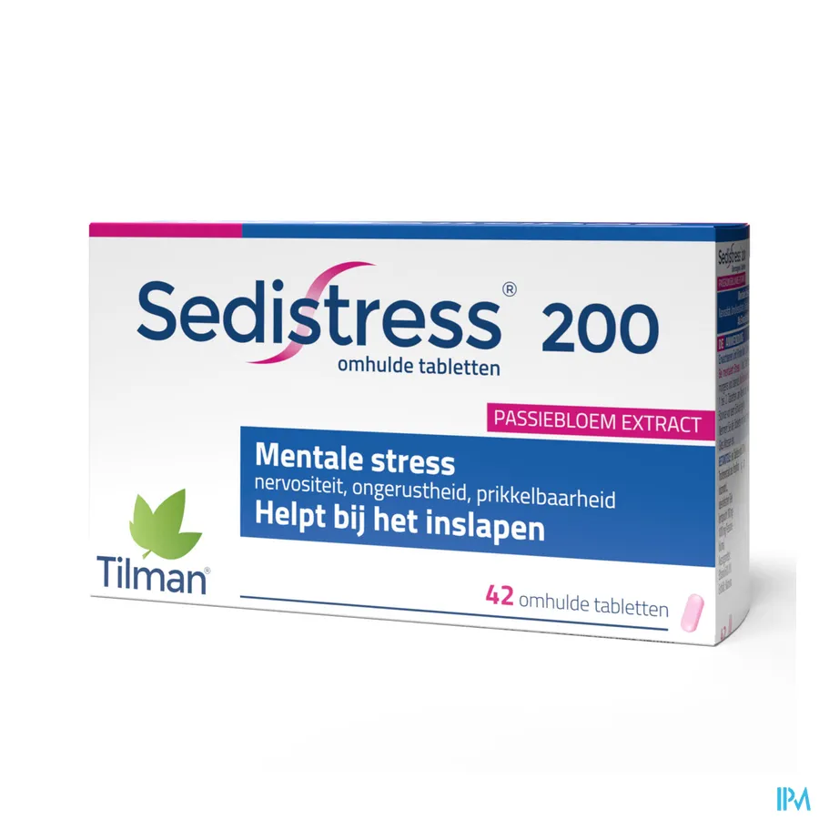 packshot van Sedistress 200 tegen Mentale Stress en Helpt bij Inslapen met Passiebloemextract 42 Tabletten