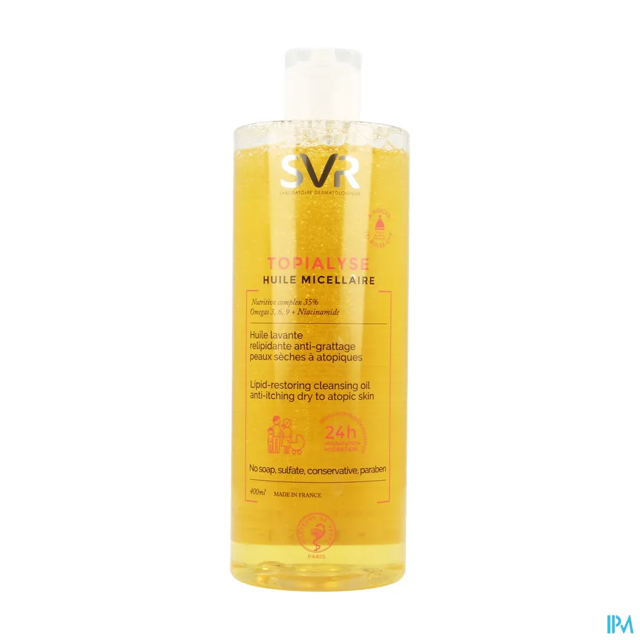 packshot van SVR Topialyse Voedende Reinigingsolie tegen Krabben voor Droge Huid met Neiging tot Atopie voor Gelaat en Lichaam 400 ml