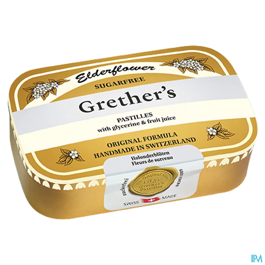 packshot van Grether's Pastilles Vlierbloesem Suikervrij in Blikken Doos 110 g