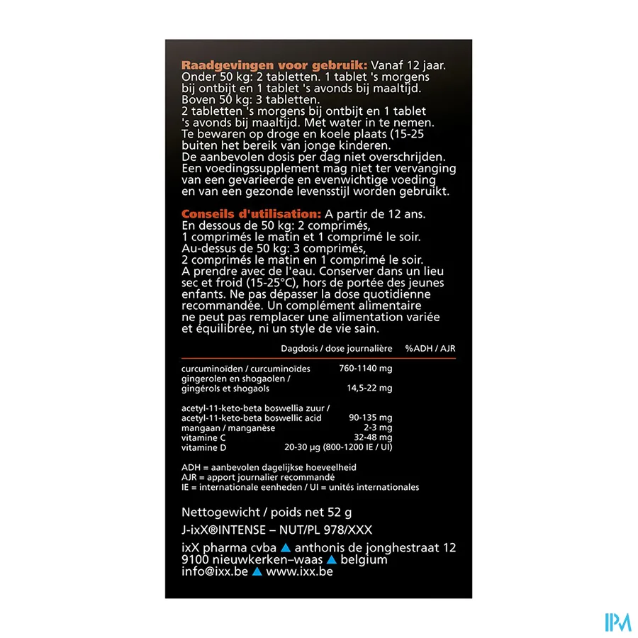 packshot van J-IxX Intense voor Gewrichten en Spieren 30 Tabletten