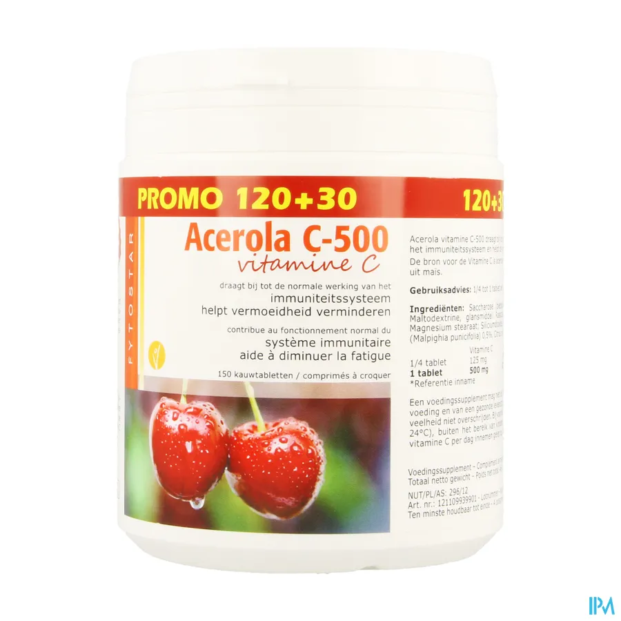 packshot van Acerola C-500 Vitamine C Promoverpakking 150 Kauwtabletten