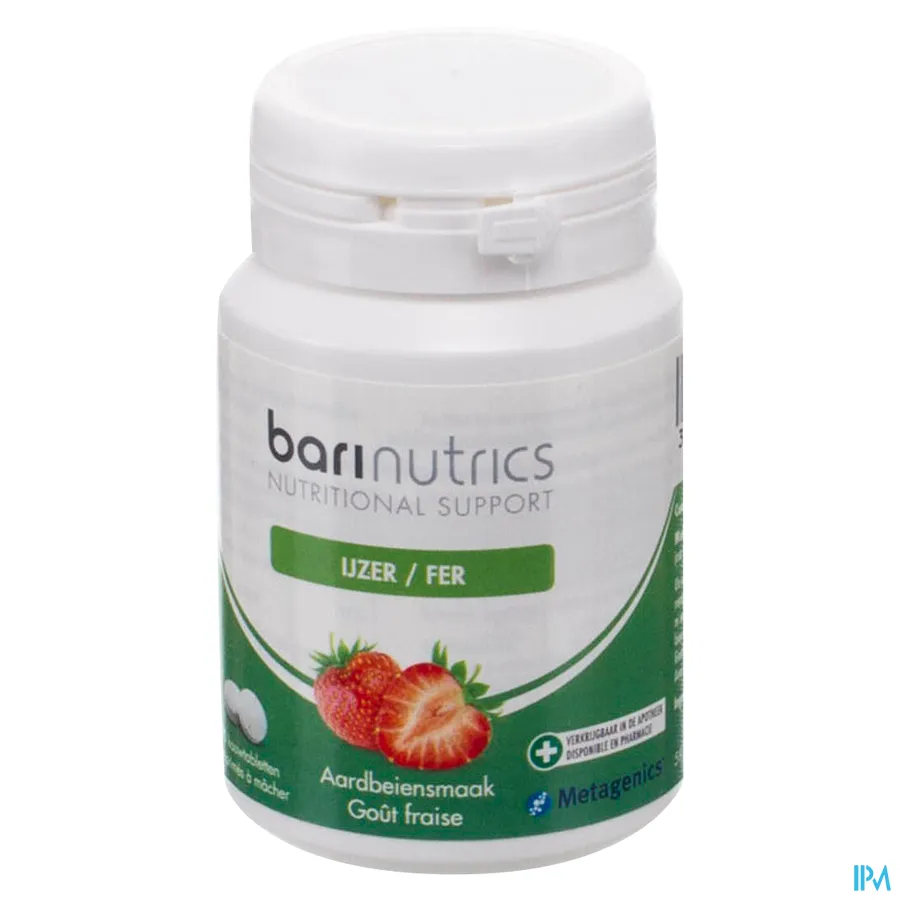 packshot van Barinutrics Ijzer 90 Kauwtabletten met Aardbeiensmaak